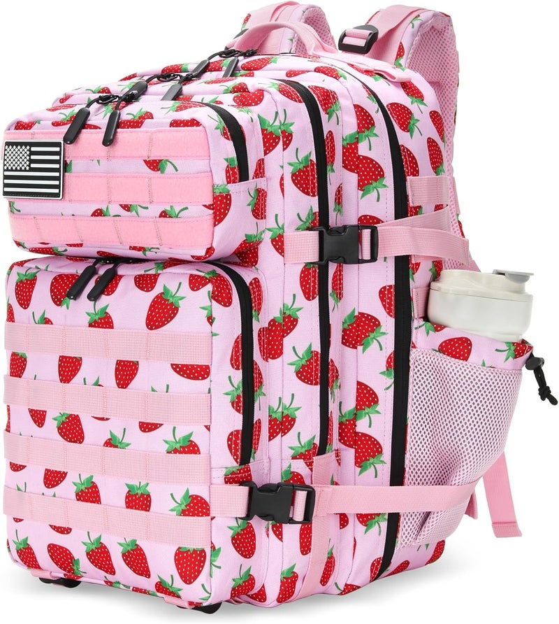 Lovelinks21 25L Tactical Military Backpack Small Travel Rucksack for Men and Women Assault Pack Bug Out Bag Molle Daypack Gym Backpack with Bottle Holder (Strawberry) - Image 1